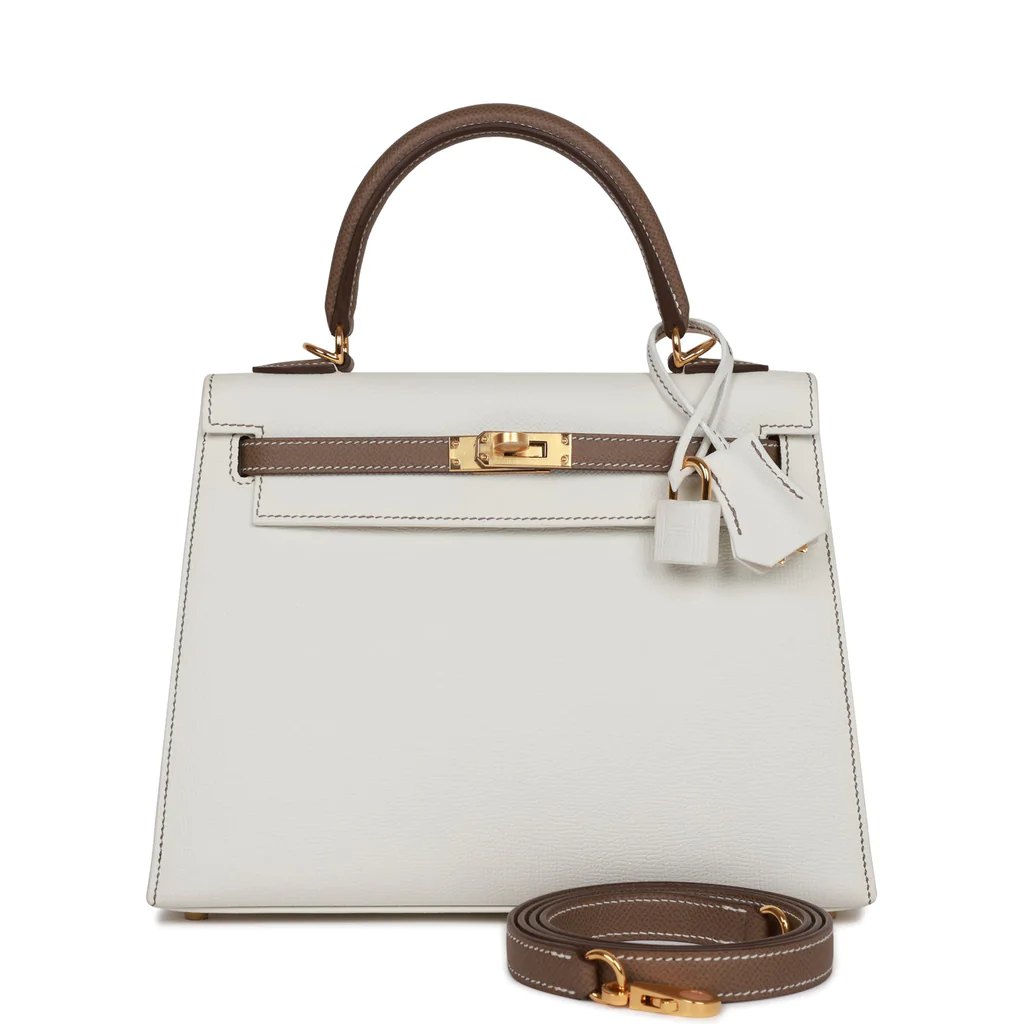 Сумка Hermes Special Order (HSS) Kelly Sellier 25 White and Etoupe Epsom Gold Hardware
