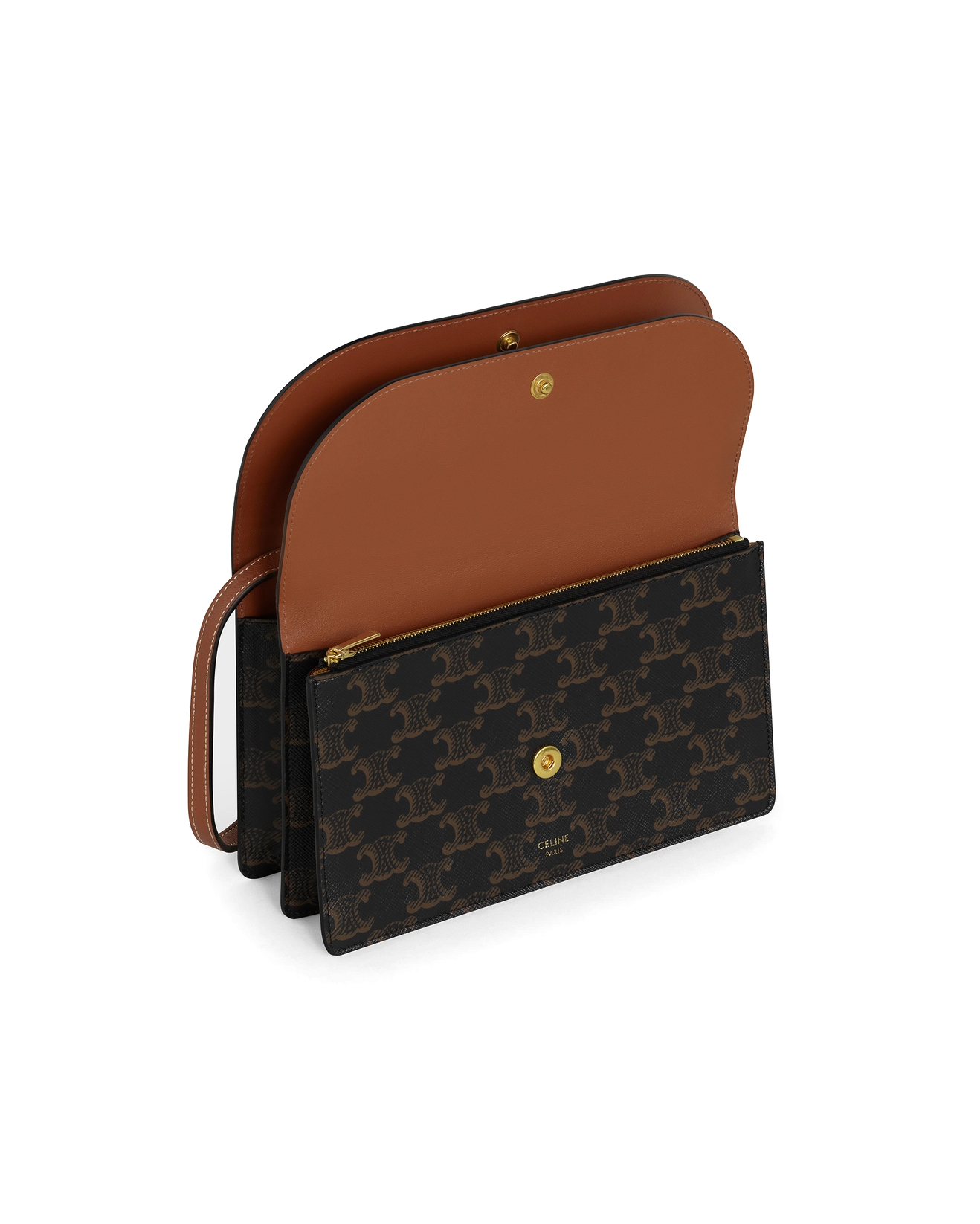 Кошелек Celine Wallet On Strap In Triomphe Canvas And Smooth Lambskin Tan  10D852CG9.04LU