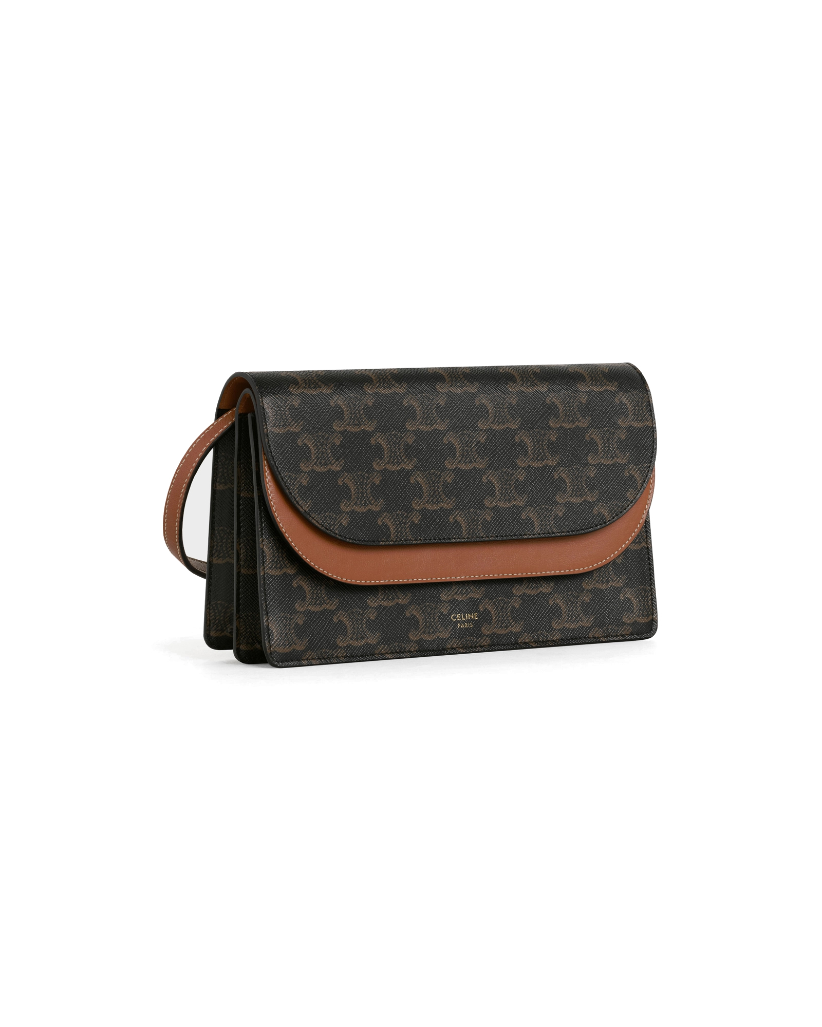 Кошелек Celine Wallet On Strap In Triomphe Canvas And Smooth Lambskin Tan  10D852CG9.04LU
