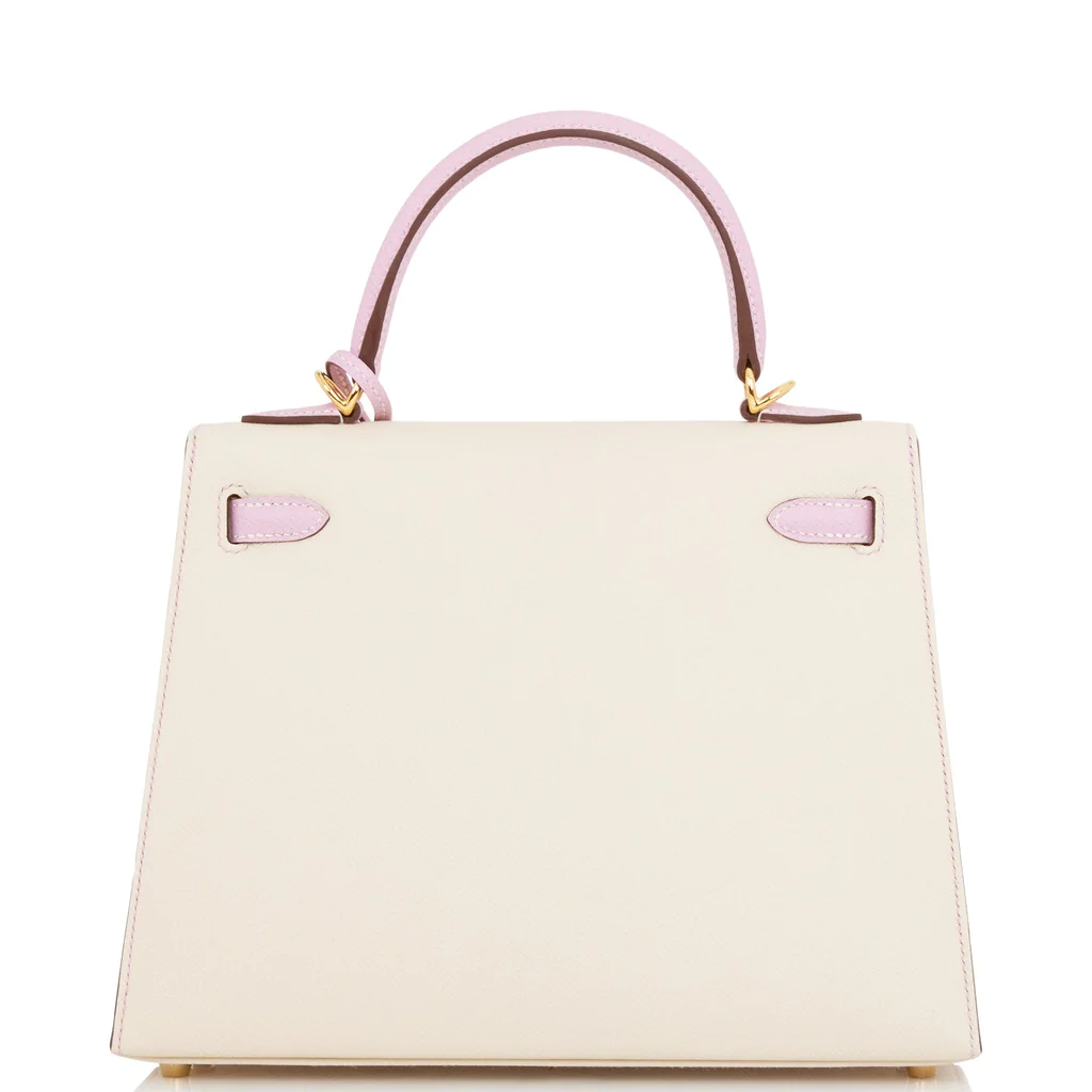 Сумка Hermes Special Order (HSS) Kelly Sellier 25 Craie and Mauve Sylvestre Epsom Gold Hardware