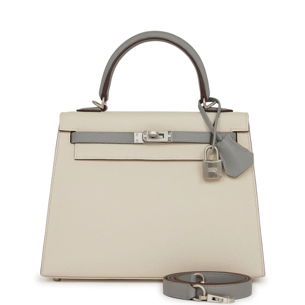 Сумка Hermes Special Order (HSS) Kelly Sellier 25 Craie and Gris Mouette Epsom Brushed Palladium Hardware