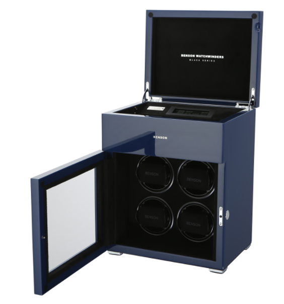 Часовая шкатулка для подзавода 4-х часов Benson Limited Edition Black Series Blue 4.16.BU
