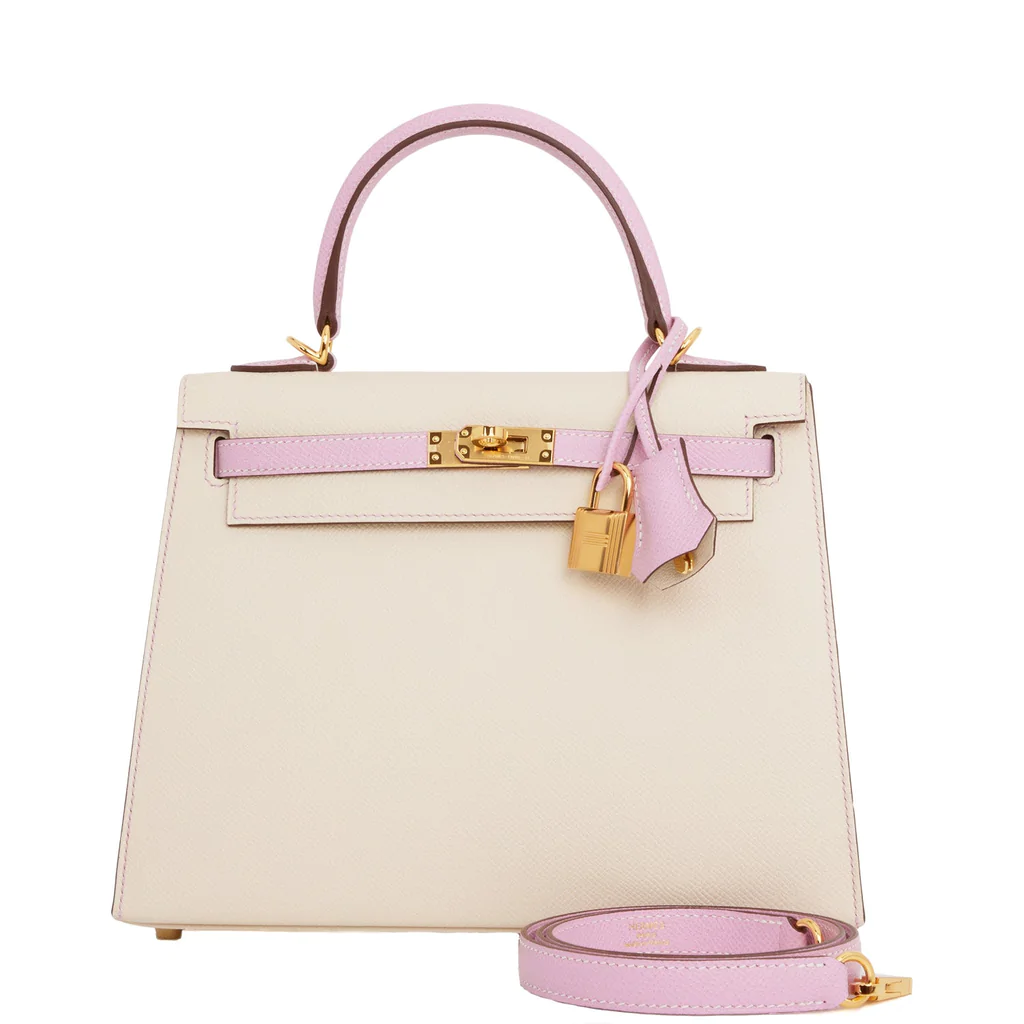 Сумка Hermes Special Order (HSS) Kelly Sellier 25 Craie and Mauve Sylvestre Epsom Gold Hardware