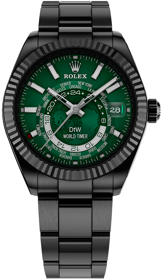 Rolex DiW Sky-Dweller World Timer Black DLC Green CUSTOM
