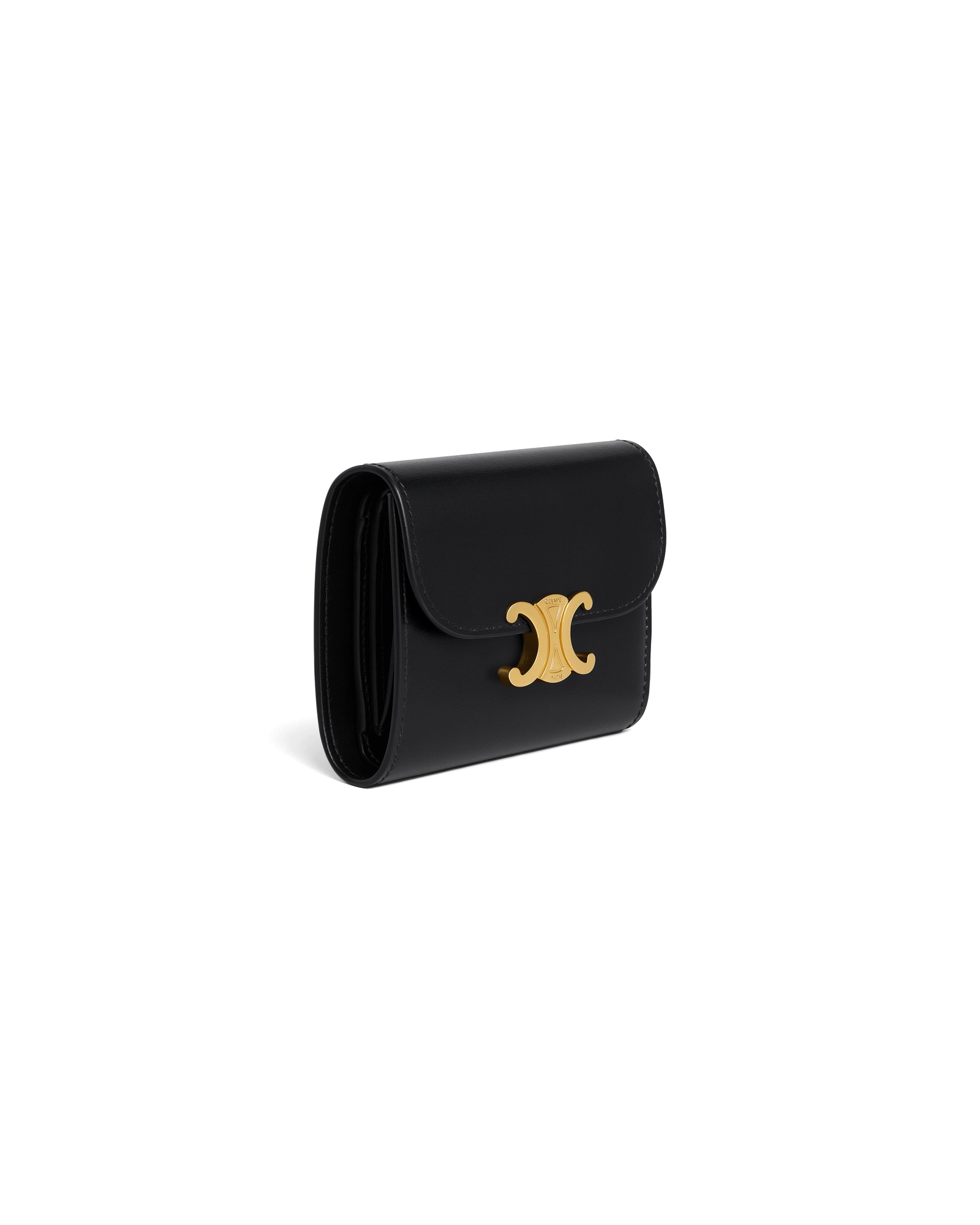 Кошелек Celine Small Flap Wallet Triomphe In Shiny Calfskin Black  10D783DPV.38NO