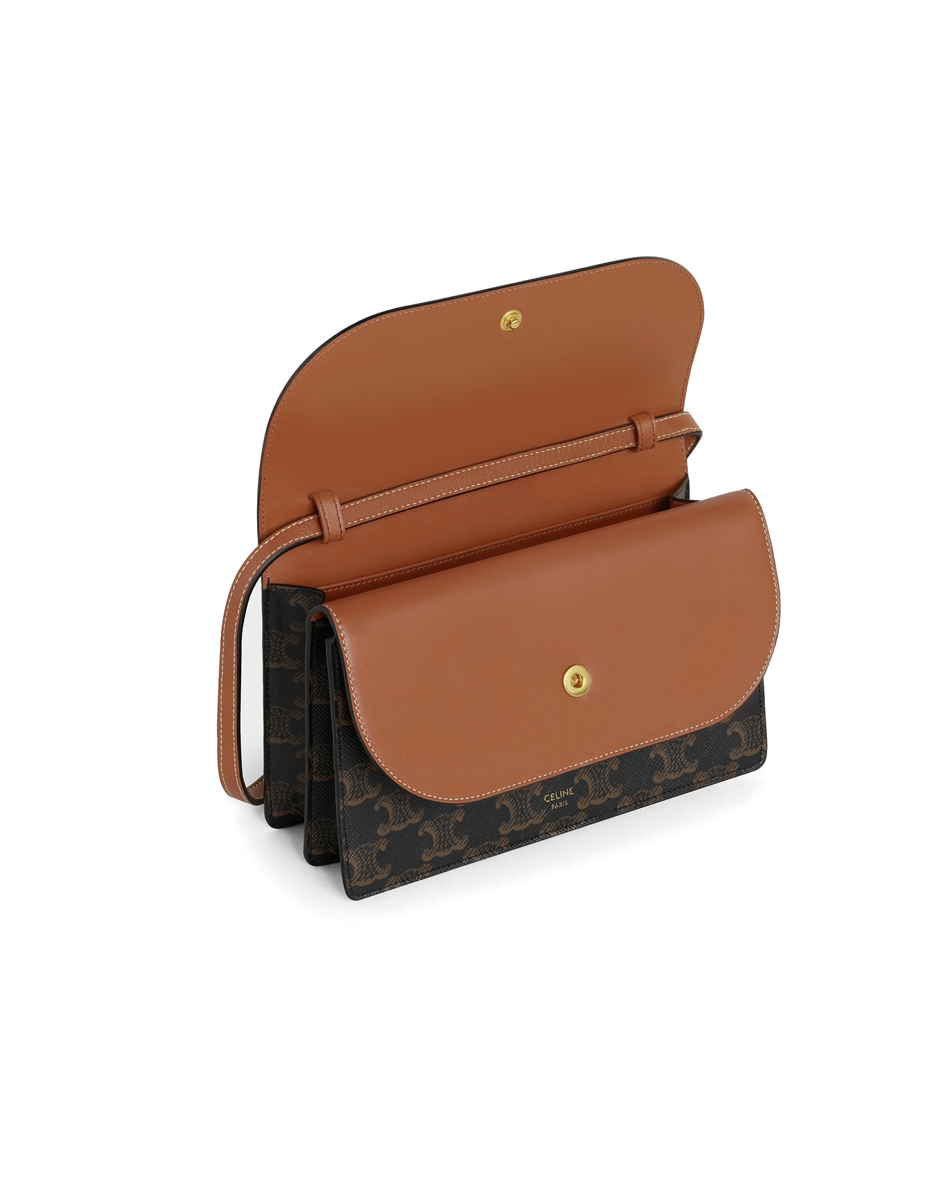 Кошелек Celine Wallet On Strap In Triomphe Canvas And Smooth Lambskin Tan  10D852CG9.04LU