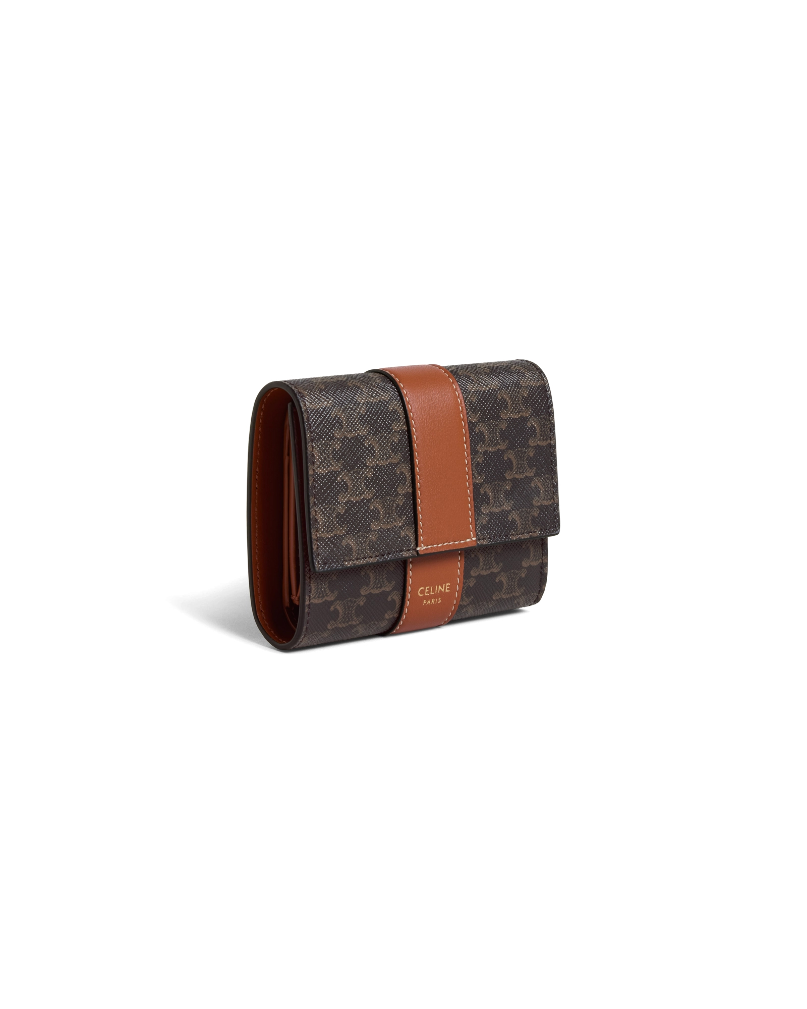 Кошелек Celine Small Trifold Wallet In Triomphe Canvas and Lambskin Tan 10D722BZ9