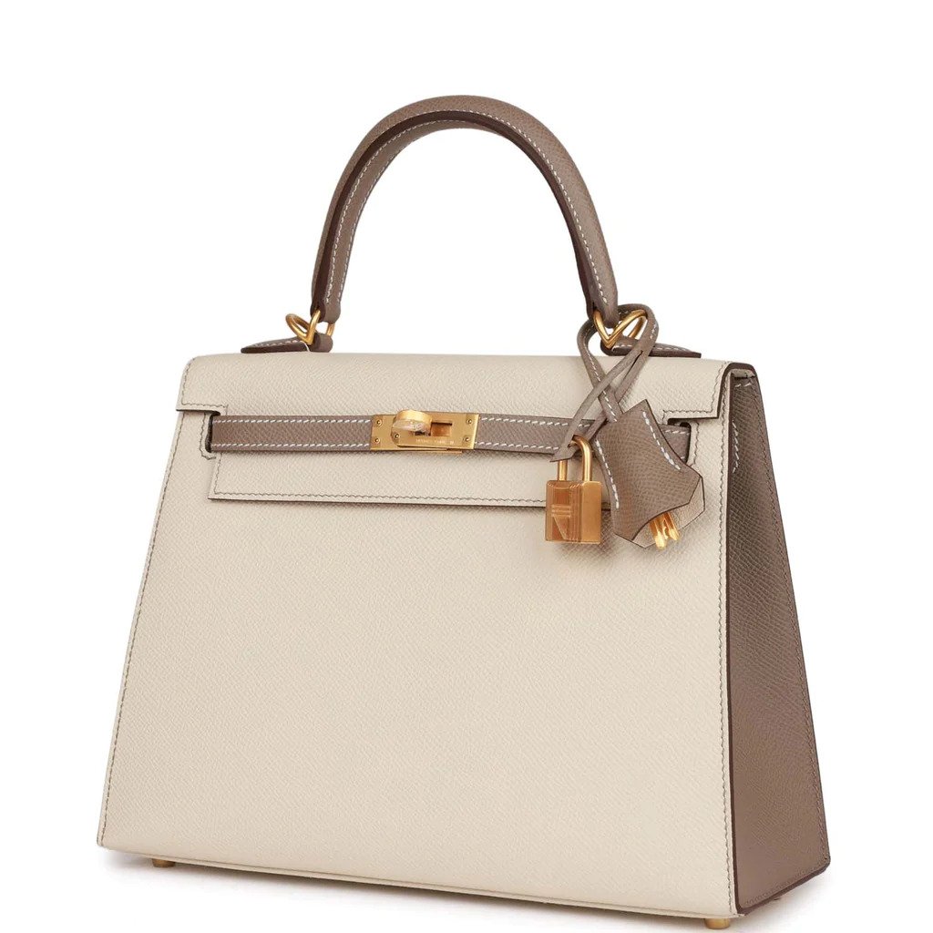 Сумка Hermes Special Order (HSS) Kelly Sellier 25 Craie and Gris Asphalte Epsom Brushed Gold Hardware