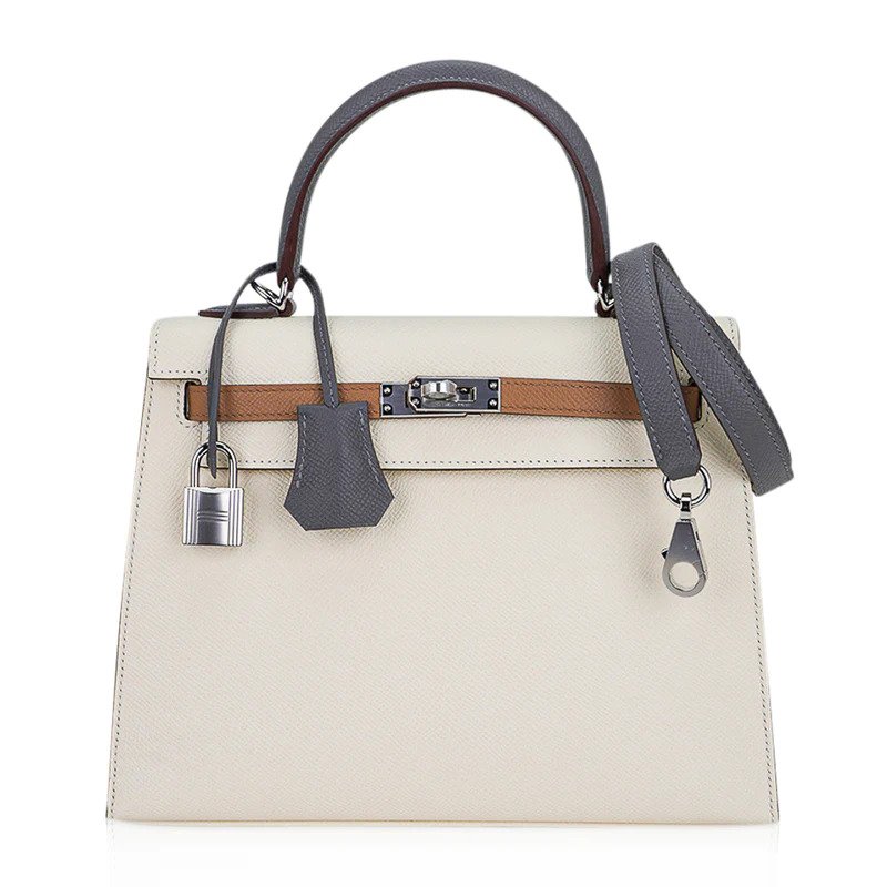 Сумка Hermes Kelly Sellier 25 Tri-Color Nata, Chai and Gris Meyer Epsom Palladium Hardware