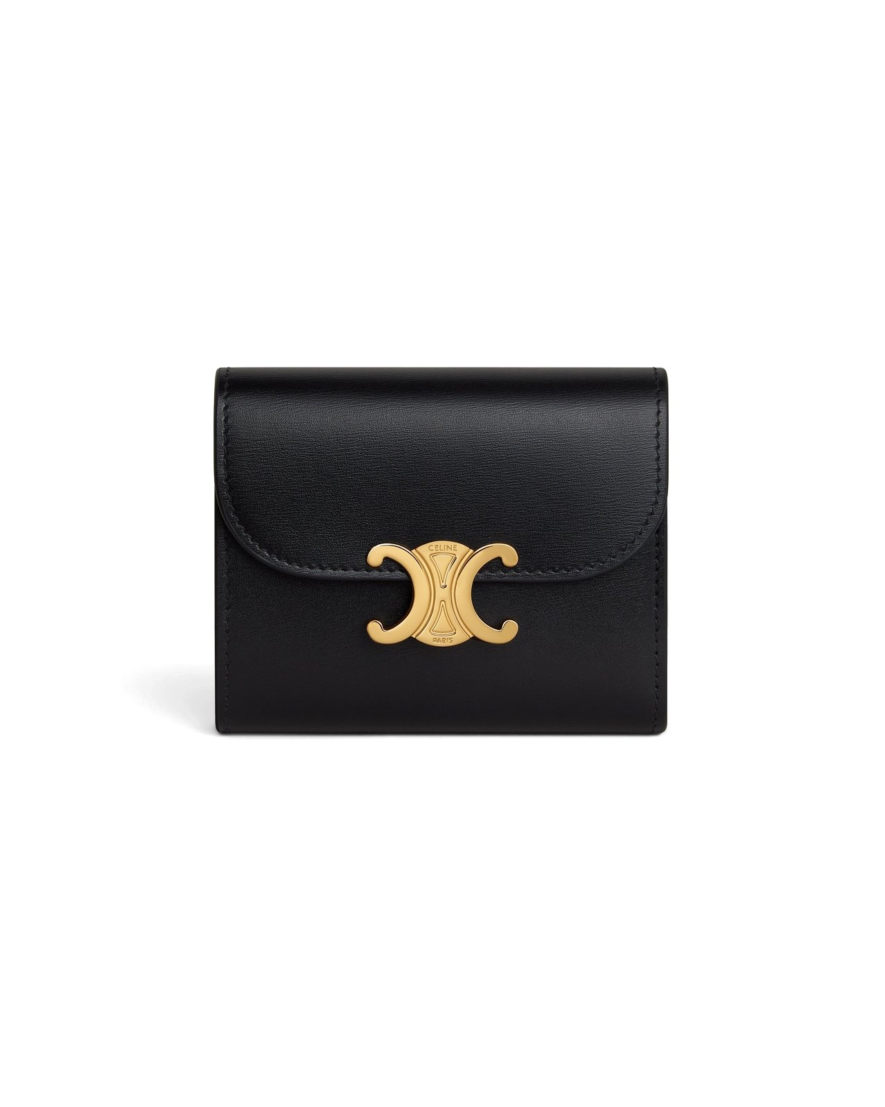 Кошелек Celine Small Flap Wallet Triomphe In Shiny Calfskin Black  10D783DPV.38NO