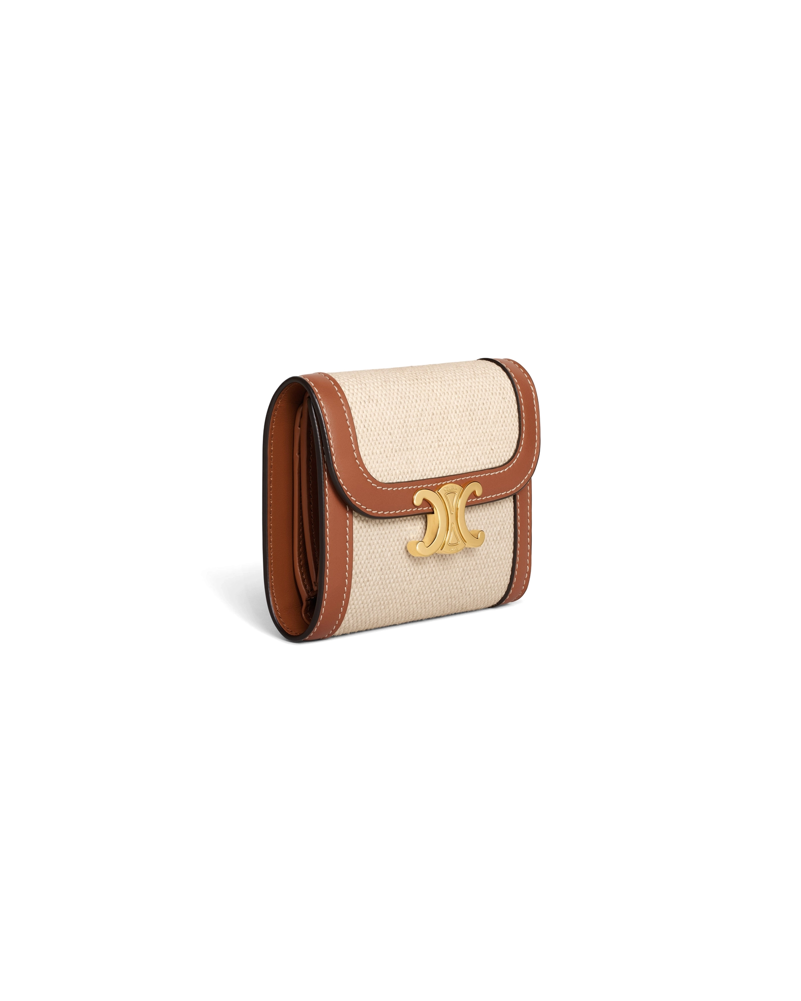 Кошелек Celine Small Flap Wallet Triomphe In Textile and Calfskin Natural/Tan 10D782DB2.02NT